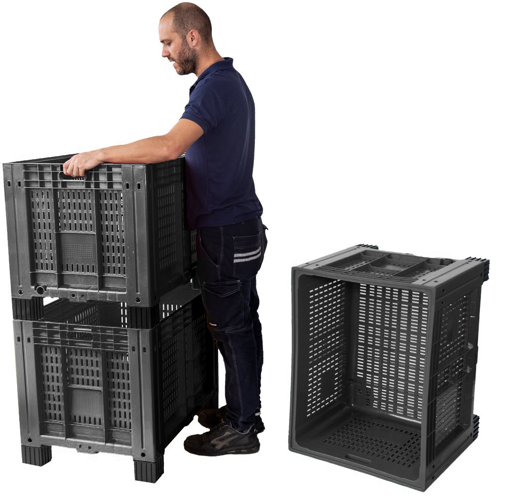 Palettenboxen sind stapelbar. Unsere Palettenboxen können dank eines für diese Aufgabe optimierten Designs übereinander gelegt werden.