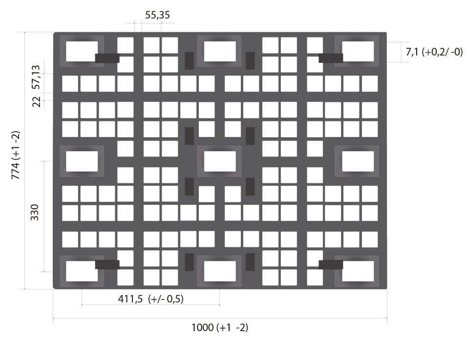 774mm x 1000mm x 125mm